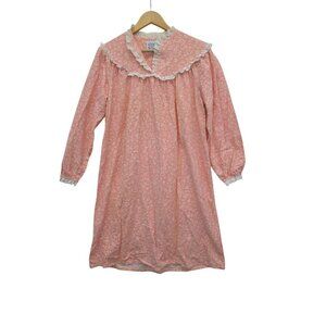 Lanz Of Salzburg Vintage Nightgown Pink Floral Flannel White Eyelet Size Small